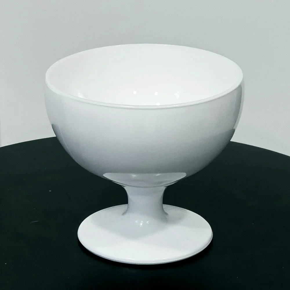 Vintage White Milk Glass Footed Bowl Mid Century Modern Pedestal Centerpiece